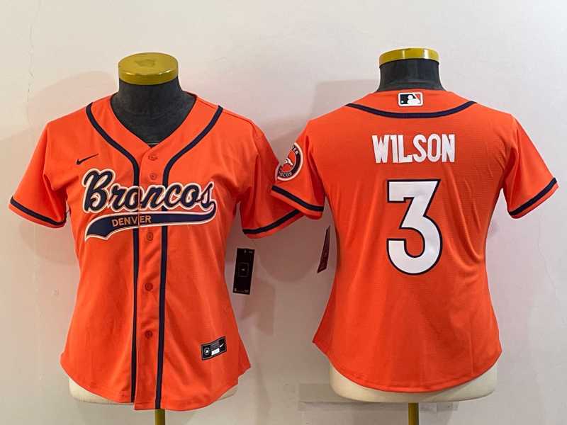 Womens Denver Broncos #3 Russell Wilson Orange With Patch Cool Base Stitched Baseball Jersey->women nfl jersey->Women Jersey